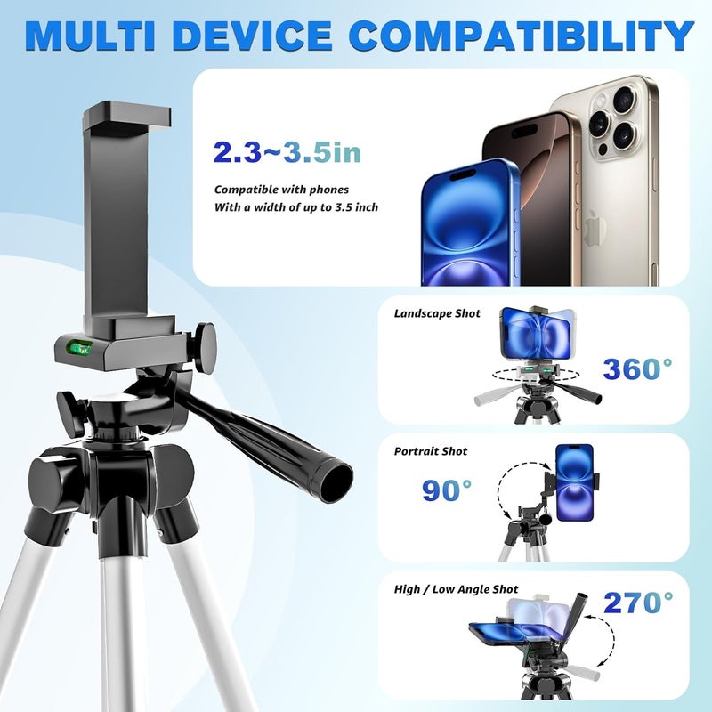 Lusweimi Phone Tripod, 44-inch iPhone Tripod with Phone Holder Mount/Wireless Remote for Ringlight/Camera/Webcam/GoPro, Tabletop Lightweight Stand for iOS/Android/Smartphone - Image 2